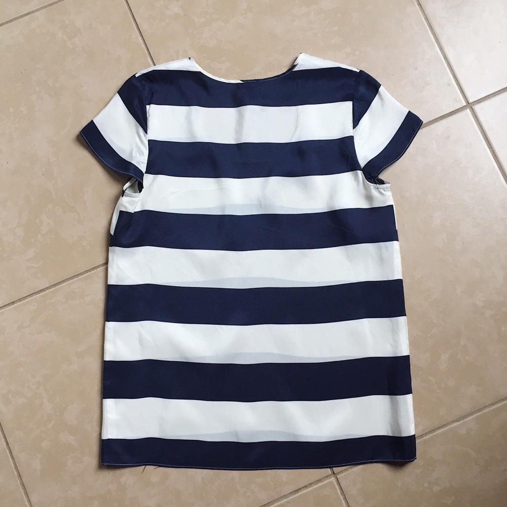 SOLD J Crew • 100% silk navy striped popover top - Picture 6 of 6
